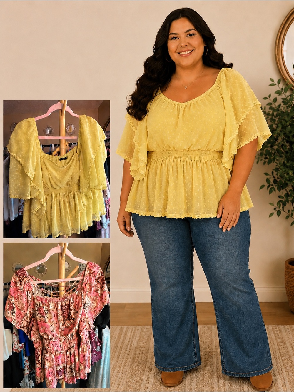 Torrid peplum Blouse and boohoo flutter yellow blouse bundle 🌸